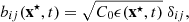 $$ \begin{aligned} b_{ij}(\mathbf x ^\star ,t) = \sqrt{C_0 \epsilon (\mathbf x ^\star ,t)} \ \delta _{ij}, \end{aligned} $$