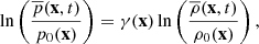 $$ \begin{aligned} \ln \left(\dfrac{\overline{p}(\mathbf x ,t)}{p_0(\mathbf x )}\right) = \gamma (\mathbf x ) \ln \left(\dfrac{\overline{\rho }(\mathbf x ,t)}{\rho _0(\mathbf x )}\right), \end{aligned} $$
