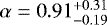 Mathematical equation: $\alpha=0.91^{+0.31}_{-0.19}$