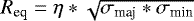 $R_{\text{eq}} = \eta*\sqrt{\sigma_{\text{maj}}*\sigma_{\text{min}}}$