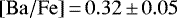Mathematical equation: ${\left[\mathrm{Ba}/\mathrm{Fe}\right]}\,{=}\,0.32\,{\pm}\,0.05$