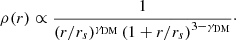 Mathematical equation: $$ \begin{aligned} \rho (r) \propto \frac{1}{(r/r_s)^{\gamma _{\mathrm{DM} }}\left(1 + r/r_s\right)^{3-\gamma _{\mathrm{DM} }}}\cdot \end{aligned} $$