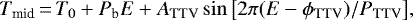 \begin{equation*}T_{\textrm{mid}}\,{=}\, T_0 + P_{\textrm{b}} E + A_{\textrm{TTV}} \sin{\left[2\pi (E-\phi_{\textrm{TTV}})/P_{\textrm{TTV}} \right]},\end{equation*}