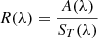Mathematical equation: $ R(\lambda) = \frac{A(\lambda)}{S_T(\lambda)} $