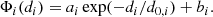 $$ \begin{aligned} \Phi _i(d_i) = a_i\exp (-d_i/d_{0,i})+b_i. \end{aligned} $$