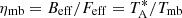 $ \eta_{\mathrm{mb}}= B_{\mathrm{eff}}/F_{\mathrm{eff}} = T_{\mathrm{A}}^{*} / T_{\mathrm{mb}} $