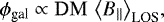 Mathematical equation: \begin{align*}\phi_{\textrm{gal}} \propto \mathrm{DM}\, \left\langle B_{{\parallel}}\right\rangle_{\textrm{LOS}}\!,\end{align*}