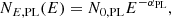 Mathematical equation: $$ \begin{aligned} N_{E,\mathrm{PL}}(E)=N_{0,\mathrm{PL}} E^{-\alpha _{\mathrm{PL}}}, \end{aligned} $$