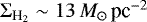 $\Sigma_{\textrm{H}_2}\sim 13\,M_{\odot}\,\textrm{pc}^{-2}$
