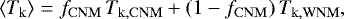 \begin{equation*}\langle T_{\mathrm{k}}\rangle = f_{\mathrm{CNM}}\,T_{\mathrm{k,CNM}} + (1-f_{\mathrm{CNM}})\,T_{\mathrm{k,WNM}},\end{equation*}