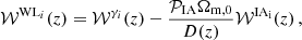 $$ \begin{aligned} \mathcal{W} ^{\mathrm{WL}_i}(z) = \mathcal{W} ^{\gamma _{i}}(z) - \frac{\mathcal{P} _{\rm IA}\Omega _{\rm m,0}}{D(z)}\mathcal{W} ^\mathrm{IA_{i}}(z) \,, \end{aligned} $$