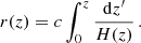 $$ \begin{aligned} r(z)= c \int _0^z \frac{\mathrm{d}z^\prime }{H(z)} \,. \end{aligned} $$