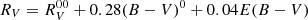 $ R_V = R_V^{00} + 0.28(B-V)^0 + 0.04E(B-V) $