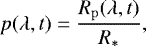 \begin{equation*}p(\lambda, t) = \frac{R_{\mathrm{p}} (\lambda, t)}{R_*},\end{equation*}