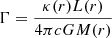Mathematical equation: $ \Gamma = \frac{\kappa(r)L(r)}{4\pi cGM(r)} $