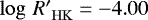 Mathematical equation: ${\log\,R\prime}_{\mathrm{HK}}=-4.00$