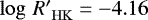 Mathematical equation: ${\log\,R\prime}_{\mathrm{HK}}=-4.16$