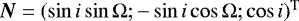 $\vec{N} = (\sin i \sin\Omega; -\sin i \cos\Omega; \cos i){}^{\textrm{T}}$