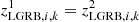 $ z^1_{\mathrm{LGRB},i,k}=z^2_{\mathrm{LGRB},i,k} $