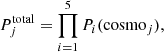 $$ \begin{aligned} P^\mathrm{total}_{j} = \prod _{i=1}^{5} P_{i}(\mathrm{cosmo}_j), \end{aligned} $$
