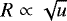 $R \propto \sqrt{u}$