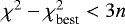 $\chi^2 - \chi^2_{\textrm{best}} < 3n$