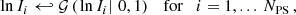 $$ \begin{aligned} \ln I_i&\hookleftarrow \mathcal{G} \left(\left.\ln I_i \right|\, 0, 1\right) \quad \mathrm{for} \quad i=1, ...\, N_{\rm PS}\,, \end{aligned} $$