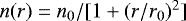 Mathematical equation: $n(r)=n_0/[1+(r/r_0){}^2]$