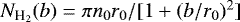 Mathematical equation: ${N_{{\textrm{H}_2}}}(b)=\pi n_0 r_0 / [1+(b/r_0){}^2]$