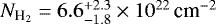 Mathematical equation: ${N_{{\textrm{H}_2}}} = 6.6^{+2.3}_{-1.8} \times 10^{22}{{\,\textrm{cm}^{-2}}}$