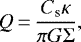 Mathematical equation: \begin{equation*} Q\,{=}\,\frac{C_{\textrm{s}}\kappa}{\pi G \Sigma}, \end{equation*}