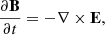 Mathematical equation: $$ \begin{aligned} \frac{\partial \mathbf B }{\partial t} = -\nabla \times \mathbf E , \end{aligned} $$