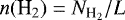 Mathematical equation: $n(\textrm{H}_2) = N_{\textrm{H}_2}/L$