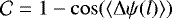 Mathematical equation: $\mathcal{C} = 1 - \cos(\langle \Delta \psi (l) \rangle)$