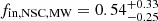Mathematical equation: $ f_{\mathrm{in, NSC, MW}} = 0.54^{+0.33}_{-0.25} $