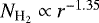 Mathematical equation: $N_{\textrm{H}_2}\propto r^{-1.35}$