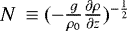 Mathematical equation: $N\,\equiv ({- \frac{g}{\rho_0} \frac{\partial \rho}{\partial z}})^{-\frac{1}{2}}$