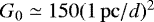 Mathematical equation: $G_0\simeq 150 (1\,\mathrm{pc}/d)^2$