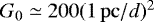 Mathematical equation: $G_0\simeq 200 (1\,\mathrm{pc}/d)^2$