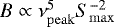 Mathematical equation: $B\propto \nu_{\mathrm{peak}}^{\mathrm{5}}S_{\mathrm{max}}^{\mathrm{-2}}$