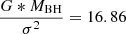 Mathematical equation: $ \frac{G*M_{\mathrm{BH}}}{\sigma^{2}}=16.86 $