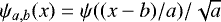Mathematical equation: $\psi_{a,b}(x) = \psi((x-b)/a)/\sqrt{a}$