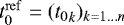 Mathematical equation: $t_0^{\mathrm{ref}}= ({t_0}_k)_{k=1\ldots n}$