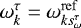 Mathematical equation: $\omega^{\tau}_k = \omega^{\mathrm{ref}}_{k s_{\omega}^{\tau}} $