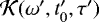 Mathematical equation: $\mathcal{K}(\omega\prime, t_0\prime, \tau\prime)$