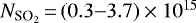 Mathematical equation: $N_{\textrm{SO}_2}\,{=}\,(0.3{-}3.7)\times 10^{15}$