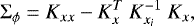 Mathematical equation: \begin{equation*} \Sigma_{\phi} = K_{xx} - K^{T}_x\ K^{-1}_{x_i}\ K_x, \end{equation*}