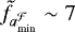 Mathematical equation: $\tilde{f}_{a_{\textrm{min}}^{\mathcal{F}}} \sim 7$
