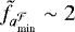Mathematical equation: $\tilde{f}_{a_{\textrm{min}}^{\mathcal{F}}} \sim 2$