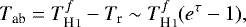 Mathematical equation: \begin{equation*}T_{\textrm{ab}}=T^f_{\ion{H}{I}} -T_{\textrm{r}} \sim T^f_{\ion{H}{I}}(e^{\tau}-1), \end{equation*}